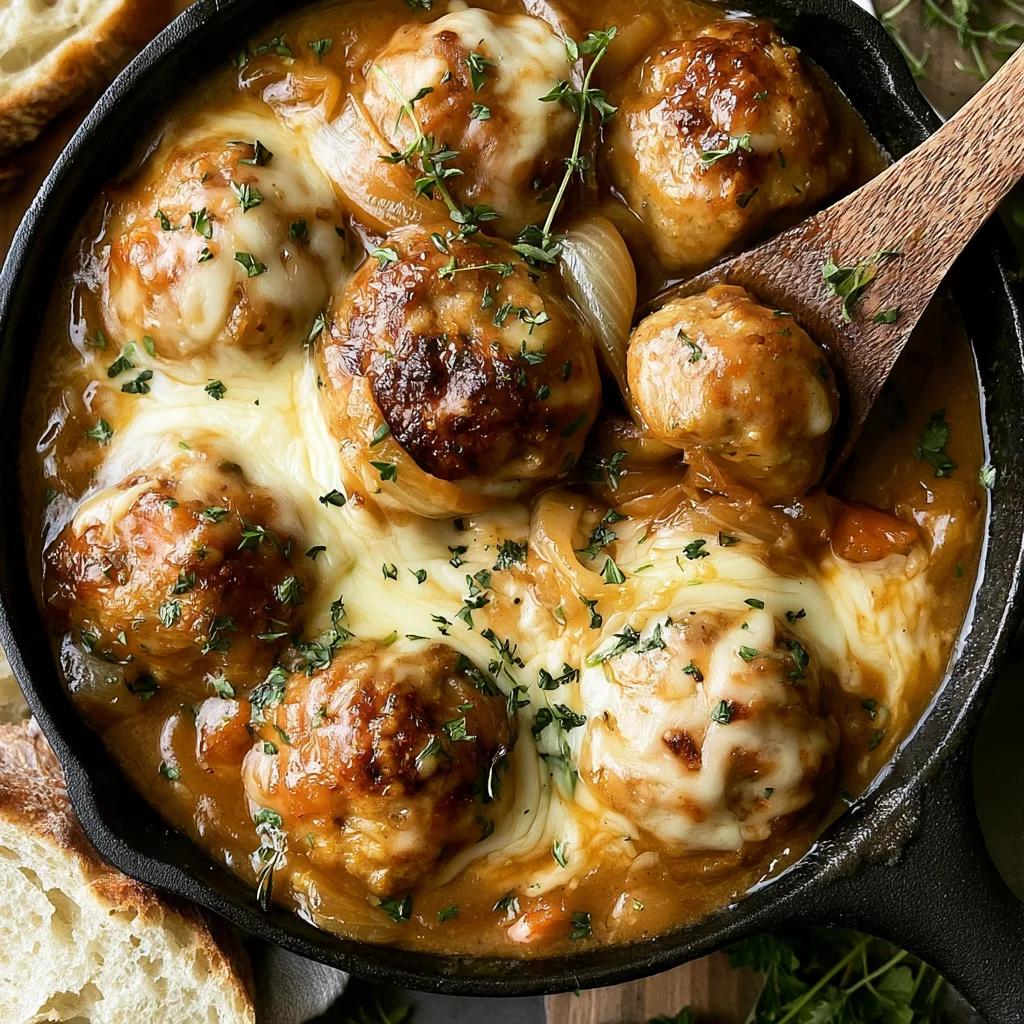 Wow Your Guests with This Irresistible French Onion Meatball Skillet Recipe!